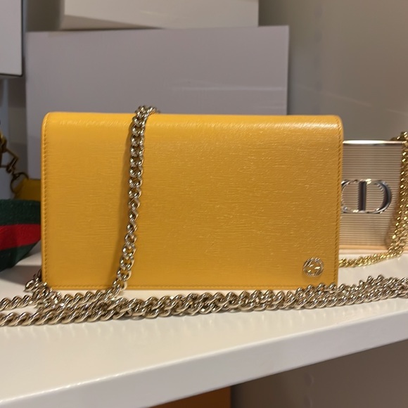 GUCCI Wallet on Chain Calfskin Medium Betty Crossbody WOC Yellow - Picture 6 of 17